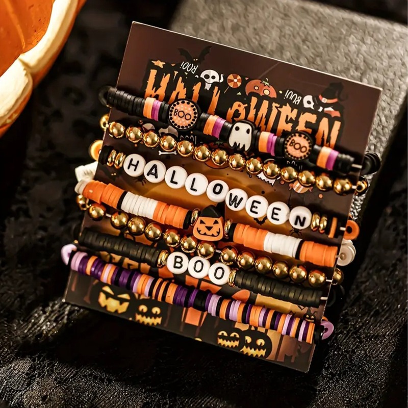 3pcs Halloween Themed Polymer Clay Beaded Bracelet Set
